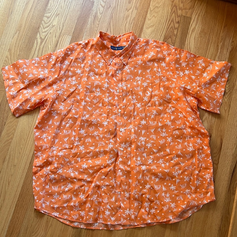 RALPH LAUREN SHIRT LINEN ORANGE TROPICAL PRINT SIZE 4XB